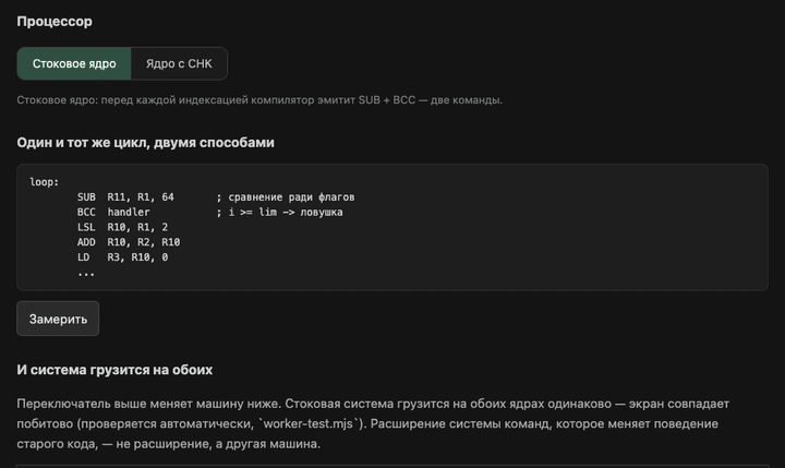A measurement on the ordinary core, a switch to the CHK core, and another measurement