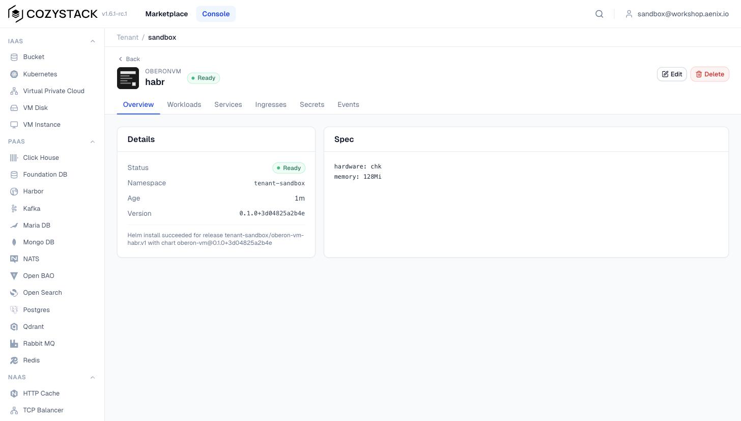 The running machine in the interface, with status and what runs under it