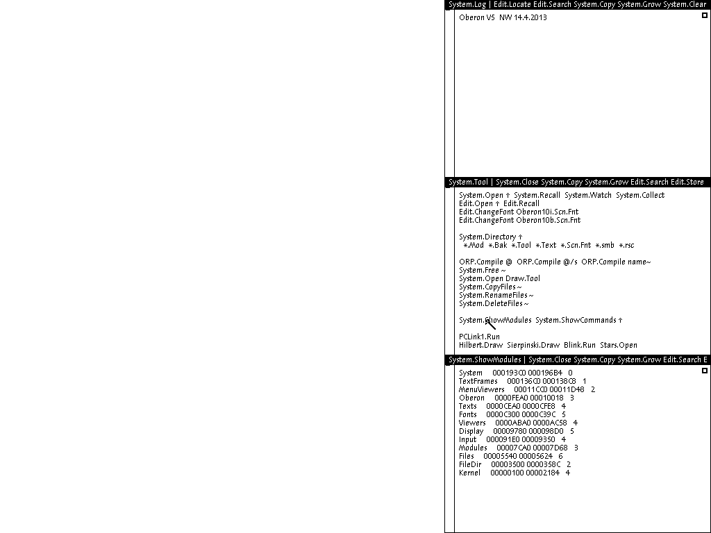 A middle-click on System.ShowModules in QEMU