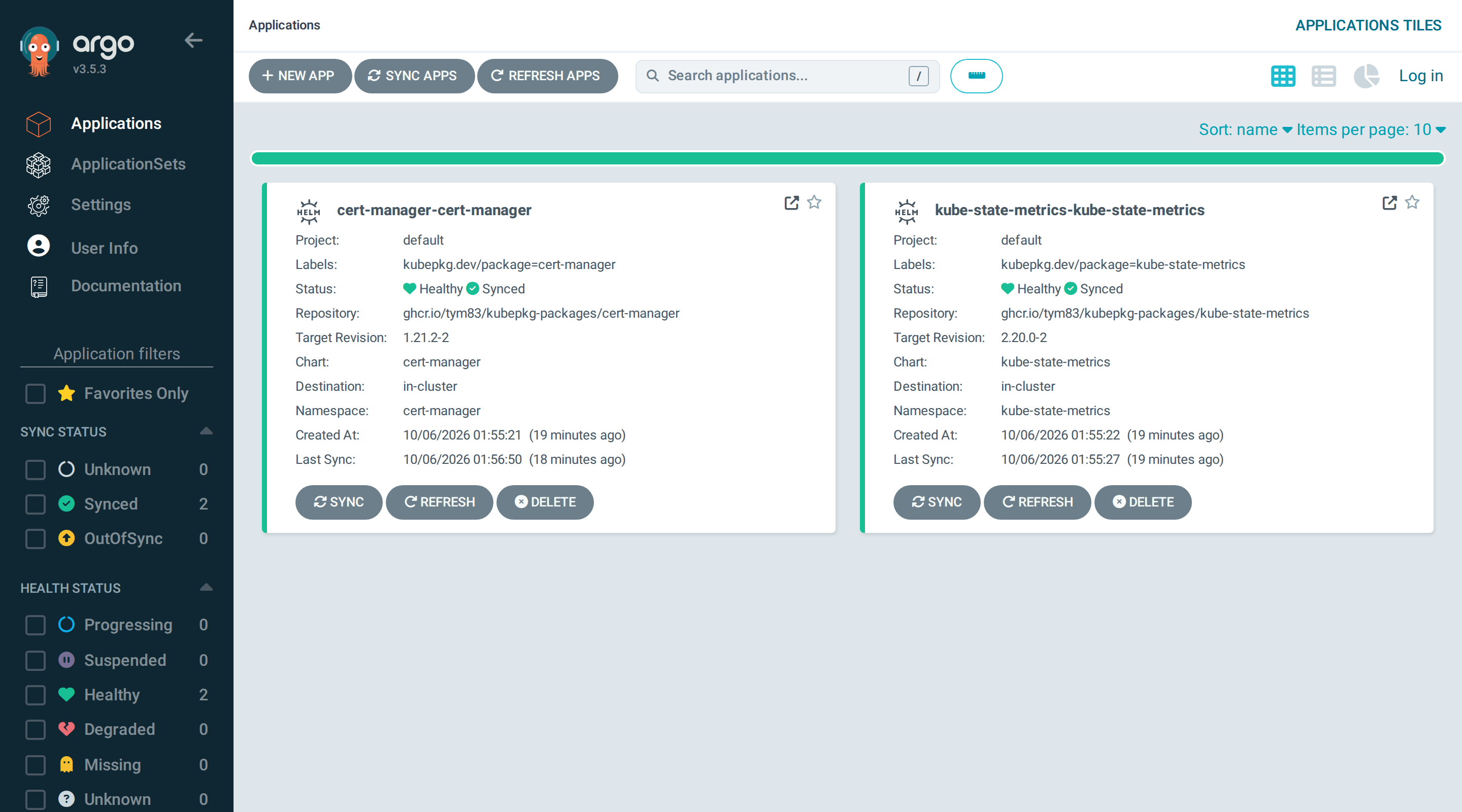 Applications kubepkg created in Argo CD