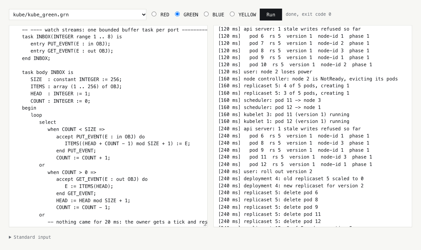Kubernetes in the green language in the browser
