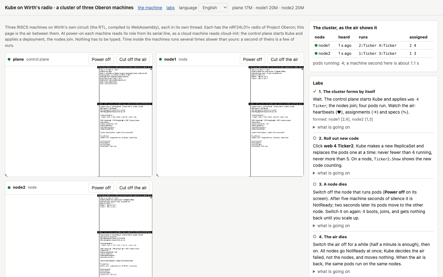 Drei Oberon-Maschinen in einem Browser-Tab