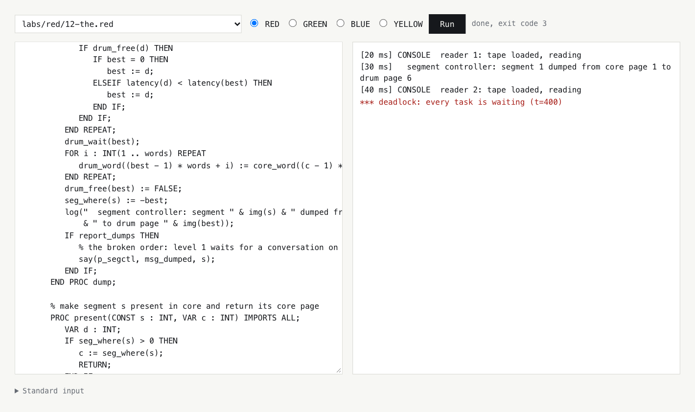 Lab 12 im Browser: THE friert bei der ersten Auslagerung ein