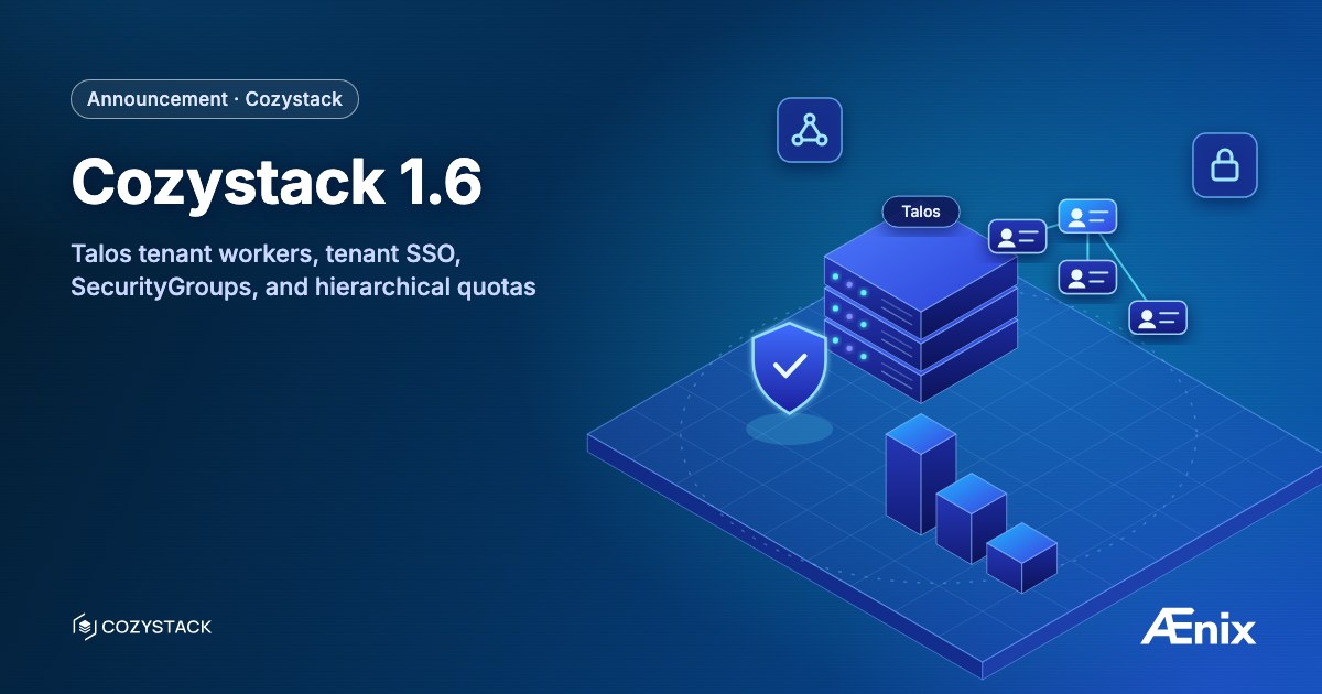 Cozystack 1.6: Talos tenant workers, tenant SSO, SecurityGroups, and hierarchical quotas