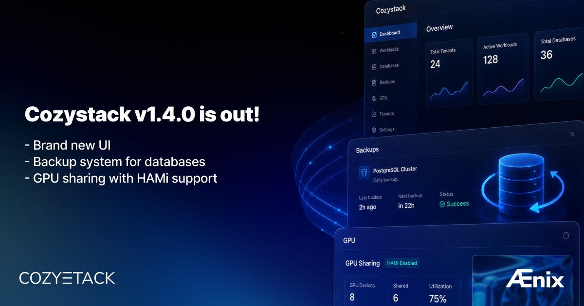 Cozystack 1.4: New Dashboard UI, Persistent Tenant Workers, Backup Strategies, and Fractional GPU Sharing