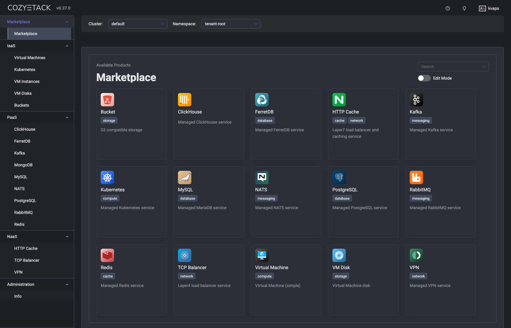 Neue Dashboard-Oberfläche von Cozystack