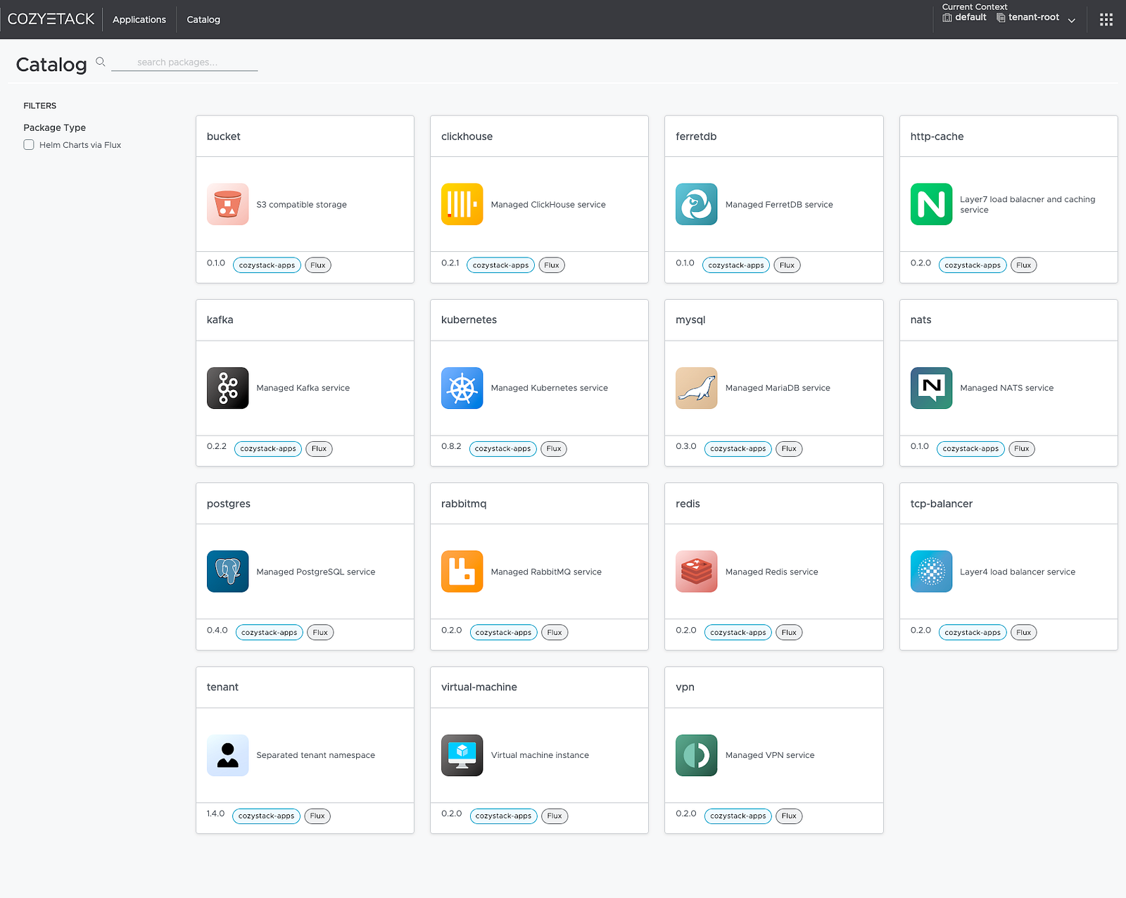 Oberfläche der Cozystack-Plattform