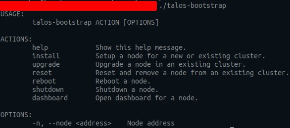 Abb. 6: Hilfeausgabe von talos-bootstrap beim ersten Start