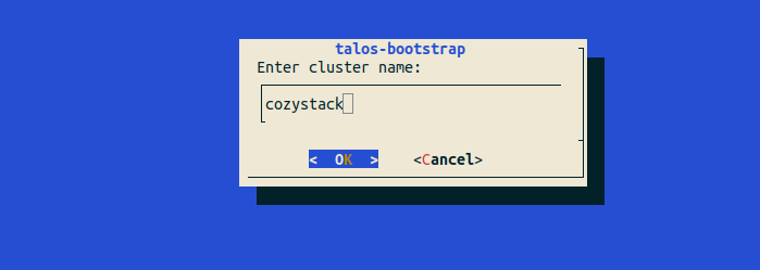 Abb. 7: Dialog von talos-bootstrap für den Cluster-Namen