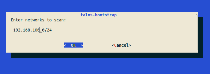 Abb. 8: talos-bootstrap sucht Nodes im angegebenen Netzwerk