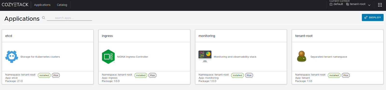 Abb. 36: Startseite des Cozystack-Dashboards