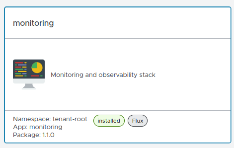 Abb. 38: Kachel monitoring auf der Startseite des Cozystack-Dashboards